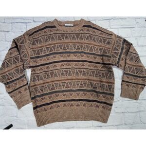 Vintage Geoffrey Beene Classics Knit Acrylic Sweater Geometric Stripes sz Medium